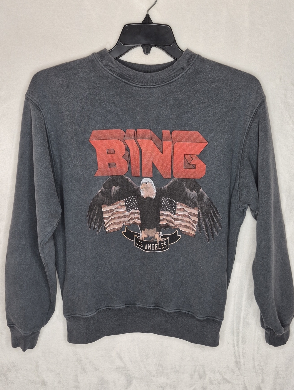 Anine Bing Distressed Eagle Graphic Sweatshirt Vintage Charcoal Gray XS
